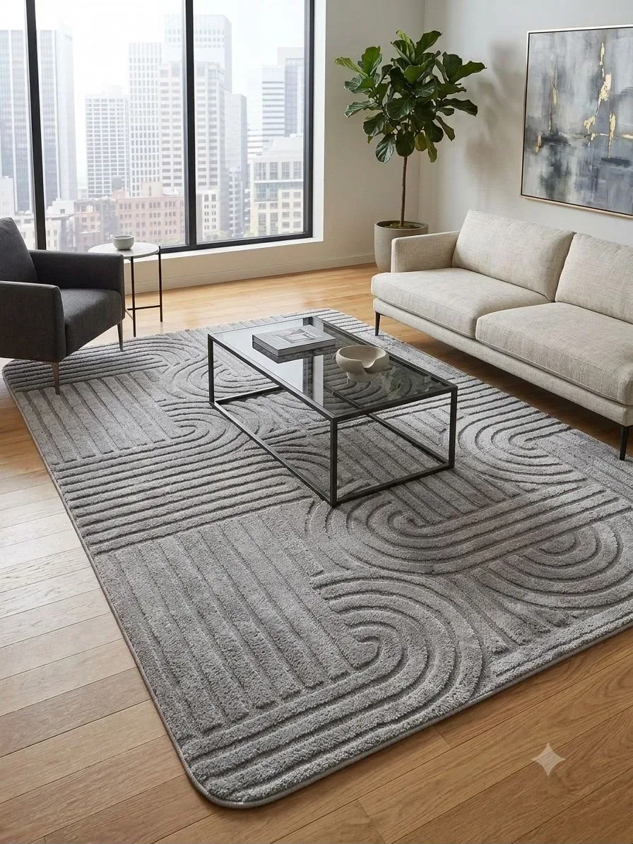 ALFOMBRA TIPO GOLDEN GRIS TEXTURA ONDAS CURVAS