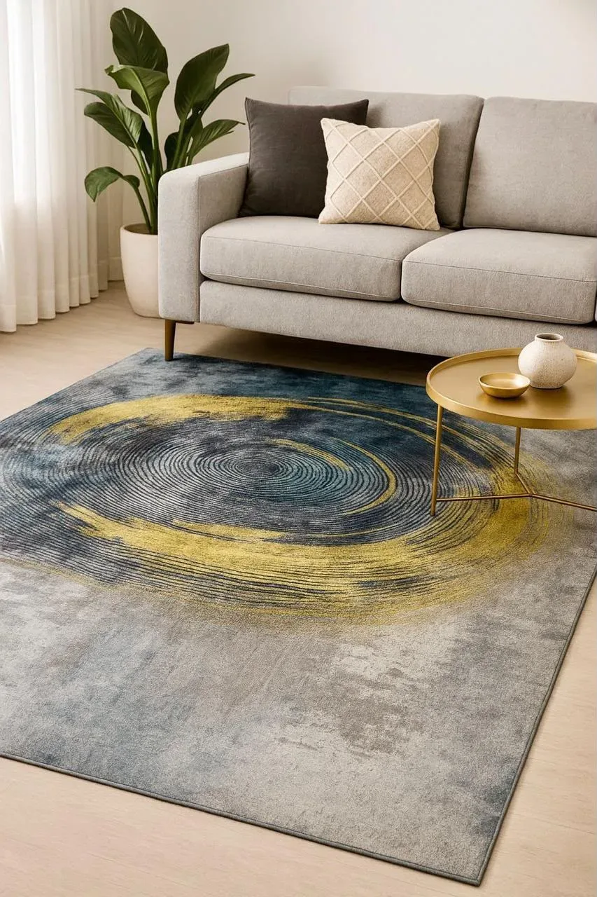 ALFOMBRA TIPO PERSA ABSTRACTA ESPIRAL CONCÉNTRICA