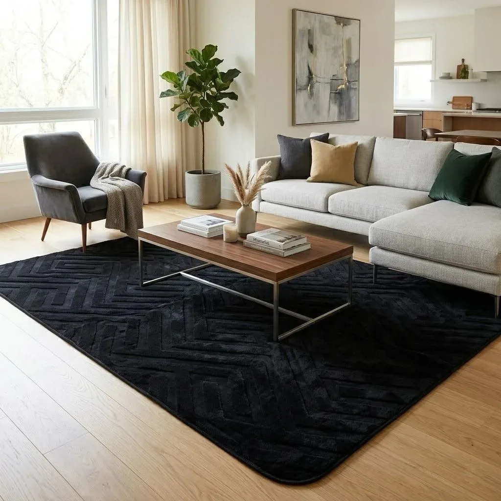 ALFOMBRA TIPO GOLDEN NEGRA TEXTURA ESPIGA